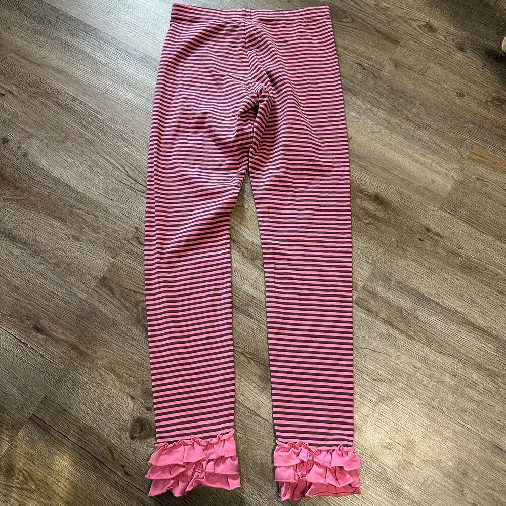 Matilda Jane Girls 14 Leggings Brown Pink Stripe Ruffle Fall Autumn